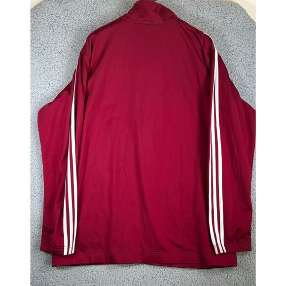Adidas Jacket Mens Large Red White 3 Stripes Full Zip Up Track Casual Classic - Picture 4 of 13
